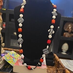 Elegant Black and Red Gemstone Beaded Necklace